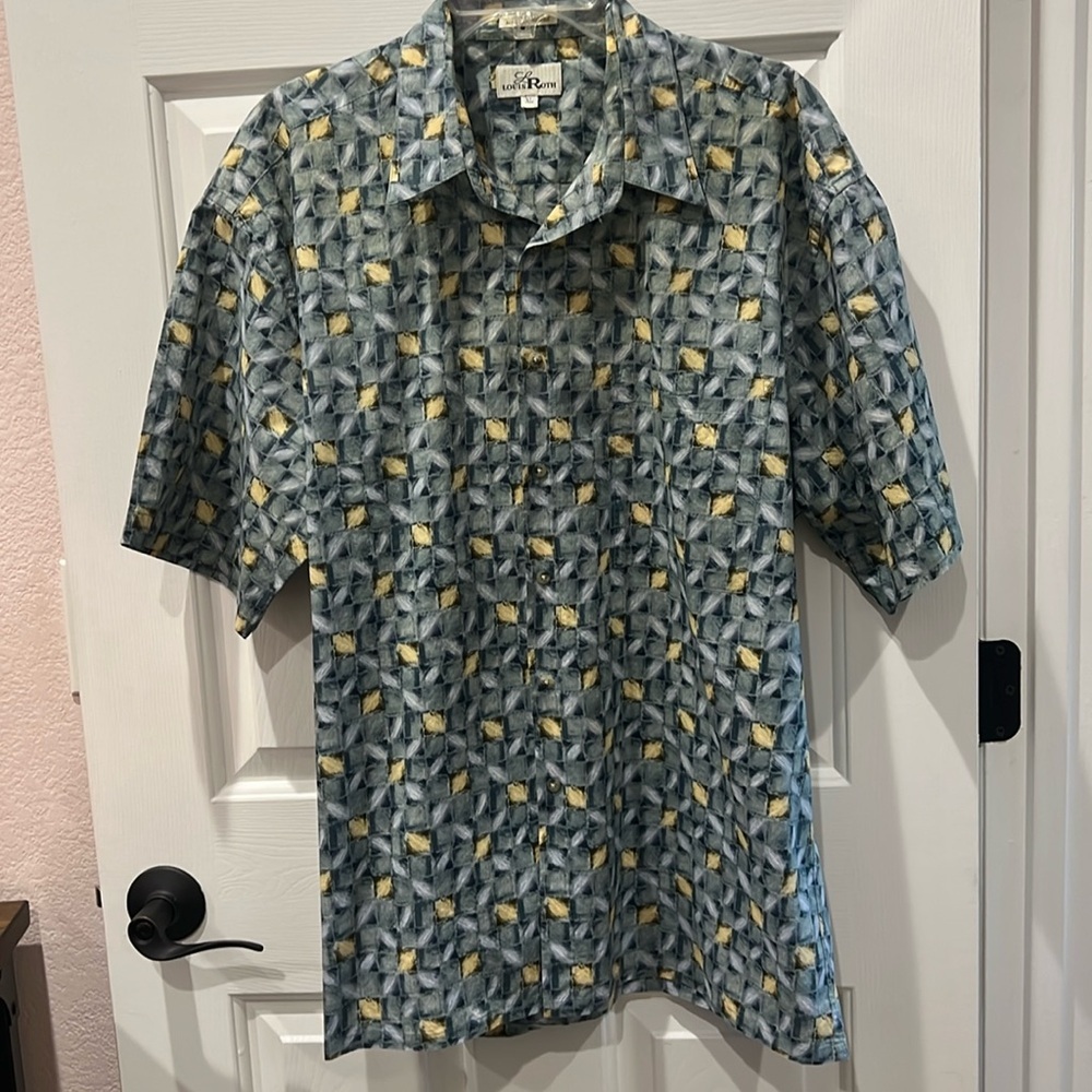 Men's Casual Button Down Shirt - Blue and Yellow Pattern